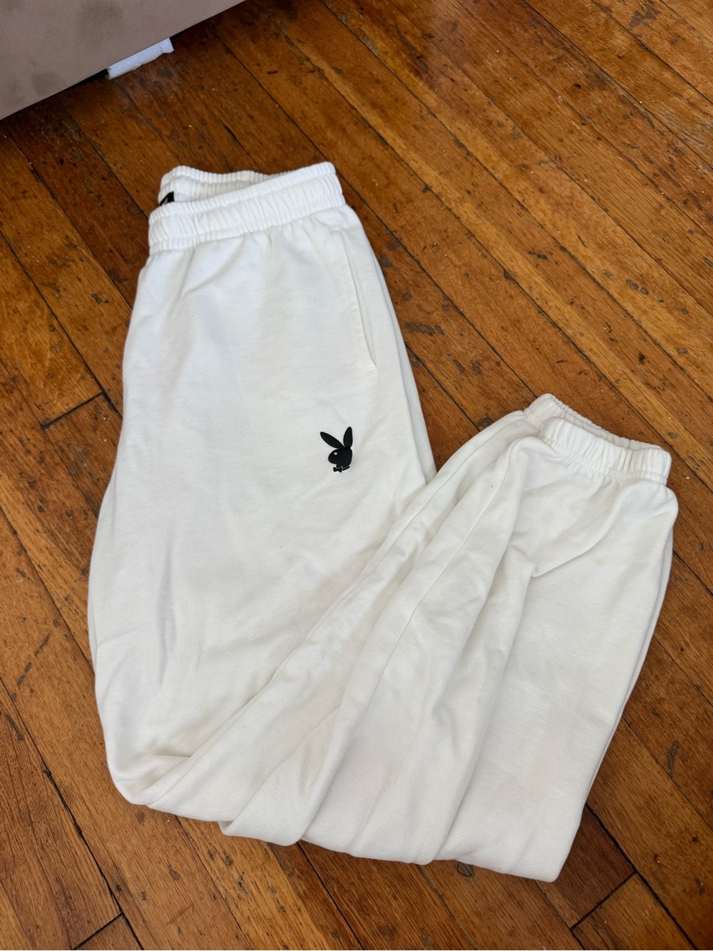 PLAYBOY Cream Joggers with Black Bunny Logo